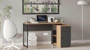 Scrivania Angolare 130x90x75h Con Anta Vani e Cassetto Nora Rovere E Antracite