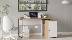 Scrivania Angolare 130x90x75h Con Anta Vani e Cassetto Nora Rovere E Bianco