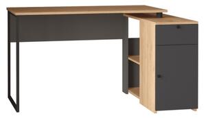 Scrivania Angolare 130x90x75h Con Anta Vani e Cassetto Nora Rovere E Antracite