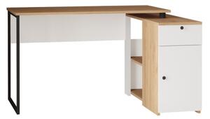 Scrivania Angolare 130x90x75h Con Anta Vani e Cassetto Nora Rovere E Bianco