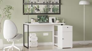 Scrivania Angolare 130x90x75h Con Anta Vani e Cassetto Nora Bianco