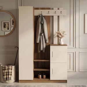Mobile Ingresso Con Scarpiera Appendiabiti E Armadietto 113x35x180 Noce E Beige Roger