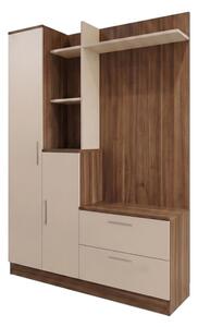 Mobile Ingresso Con Scarpiera Appendiabiti E Armadietto 140x37x182 Noce E Beige Wisdom