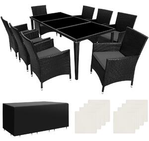 Tectake 401161 set in rattan monaco 8 sedie e 1 tavolo in alluminio, coperture protettive - nero