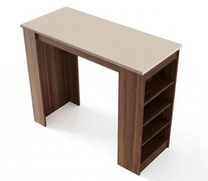 Tavolo Da Cucina Alto Con Ripiani Laterali 120x52x102H Clark Noce E Beige
