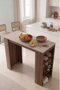 Tavolo Da Cucina Alto Con Ripiani Laterali 120x52x102H Clark Noce E Beige