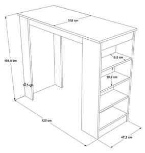 Tavolo Da Cucina Alto Con Ripiani Laterali 120x52x102H Clark Noce Scuro