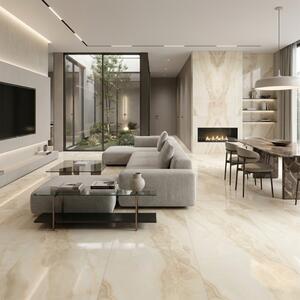 Piastrelle 60x120 Effetto Alabastro In Gres Porcellanato Eterea Beige Lucide