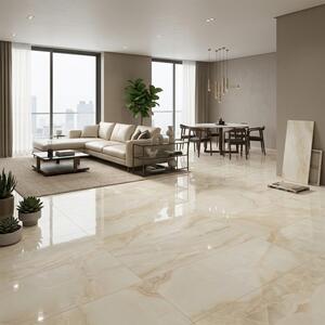 Piastrelle 60x120 Effetto Alabastro In Gres Porcellanato Eterea Beige Lucide