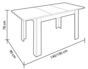 Tavolo allungabile da pranzo rettangolare in legno 140-190x90 cm Kendra Cemento/Bianco