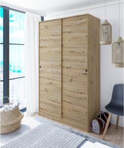 Armadio Guardaroba A 2 Ante Scorrevoli 120 Cm Con Barra Appendiabiti Rovere TOP020W