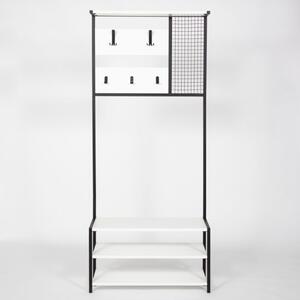 Scaffale Ingresso Industrial 78x30x182 Con Appendiabiti E Scarpiera Nomad Bianco