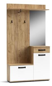 Mobile Da Ingresso 104x32x190 Con Ante E Specchio Bianco E Rovere Mosso MO6