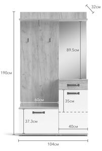 Mobile Da Ingresso 104x32x190 Con Ante E Specchio Bianco E Rovere Mosso MO6