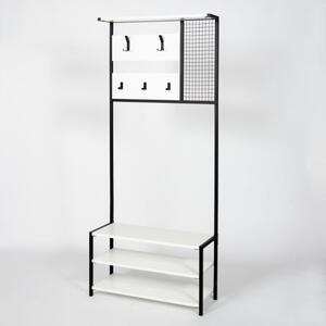 Scaffale Ingresso Industrial 78x30x182 Con Appendiabiti E Scarpiera Nomad Bianco