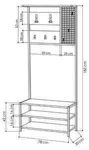 Scaffale Ingresso Industrial 78x30x182 Con Appendiabiti E Scarpiera Nomad Bianco