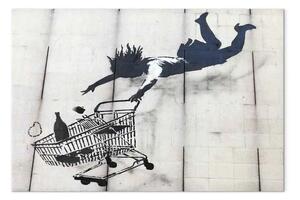 Quadro contemporaneo Donna che cade con il carrello della spesa (Banksy)