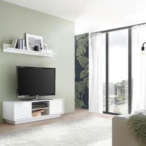Mobile TV Da Terra 140x43x44 Con 2 Ante E Vano Decoder Ice Bianco Lucido