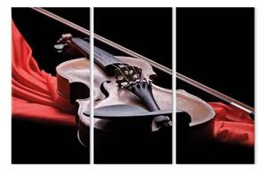 Quadro contemporaneo Violino vellutato - strumento musicale su un materiale rosso