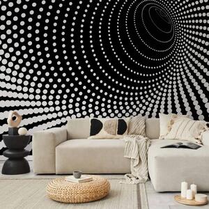 Carta da parati Tunnel 3D in bianco e nero - astrazione creata con punti
