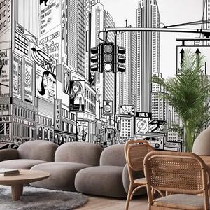 Carta da parati moderna Per le strade di New York, USA - architettura urbana in bianco e nero