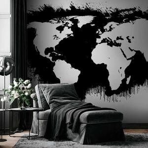 Carta da parati moderna Mondo in bianco e nero - mappa con continenti bianchi e oceani neri