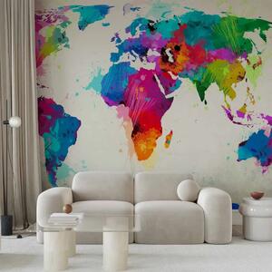 Carta da parati Mappa della felicità - mappa colorata del mondo su sfondo chiaro