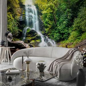 Carta da parati Meraviglia della natura - cascata che scorre sulle rocce nel bosco