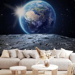 Carta da parati Vista sul Pianeta Blu - Terra vista dalla Luna su cielo stellato