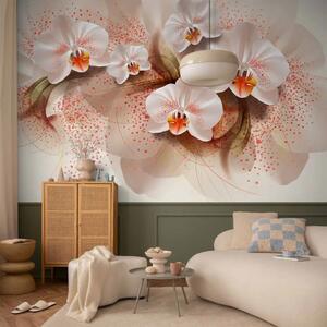 Carta da parati Bellezza delle piante - fiori di orchidea bianca con foglie a pois