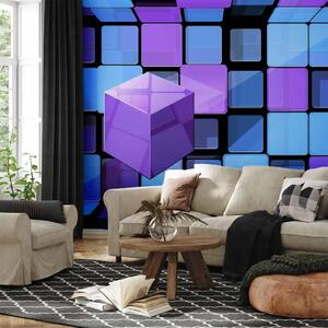 Carta da parati Cubo di Rubik su sfondo geometrico blu e viola