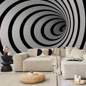 Carta da parati moderna Tunnel 3D in bianco e nero - illusione ottica astratta