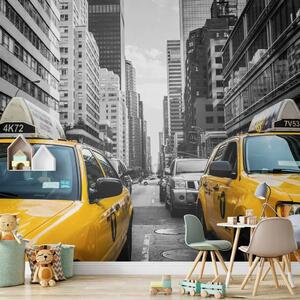 Carta da parati moderna New York, architettura cittadina - taxi gialli e grattacieli