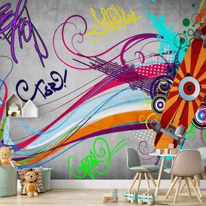 Carta da parati moderna Skateboard - street art con striscia colorata su sfondo grigio