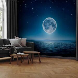 Carta da parati moderna Notte lunare - paesaggio marino con stelle sul cielo notturno