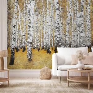 Carta da parati moderna Foresta autunnale di betulle - alberi in stile impressionista