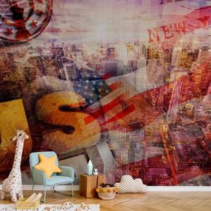 Carta da parati New York - motivo patriottico con panorama della città e grattacieli