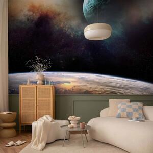 Carta da parati moderna Spazio - paesaggio con spazio e cielo scuro con vista sulla terra