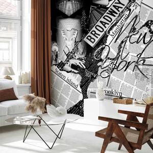 Carta da parati moderna Street Art - Murale bianconero con scritte e architettura di New York