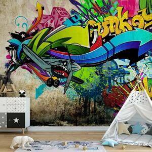 Carta da parati moderna Funky graffiti - street art colorata su sfondo beige