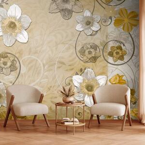Carta da parati Tempo di primavera - fiori colorati su sfondo marrone chiaro