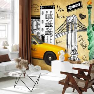 Carta da parati Solo andata - New York e simboli disegnati della città