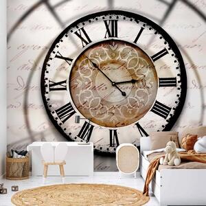 Carta da parati Macchina del tempo - ornamento a motivo orologio in stile retrò su sfondo beige e nero