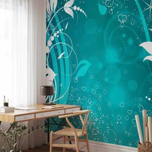 Carta da parati Volto Turchese della Magia - Motivo floreale su sfondo fantasia