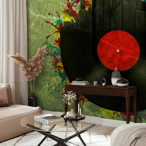 Carta da parati Suoni della città - vinile su sfondo verde con vari colori