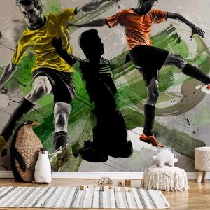 Carta da parati Stelle del calcio - calciatori con maglie colorate su sfondo grigio