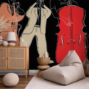 Carta da parati moderna Strumenti musicali e jazz - musicisti colorati su sfondo nero