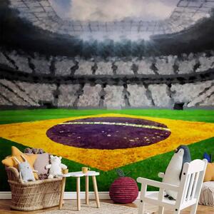 Carta da parati Calcio brasiliano - stadio di calcio con bandiera del Brasile