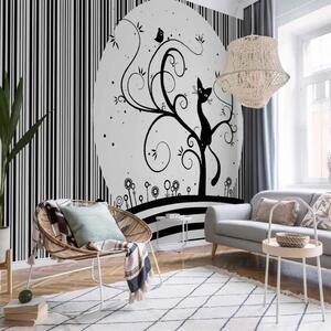 Carta da parati moderna Melodia felina III - animali su albero in bianco e nero