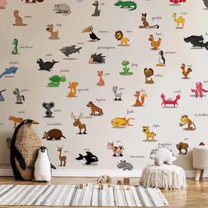 Carta da parati Animali per bambini con nomi in inglese per l’apprendimento